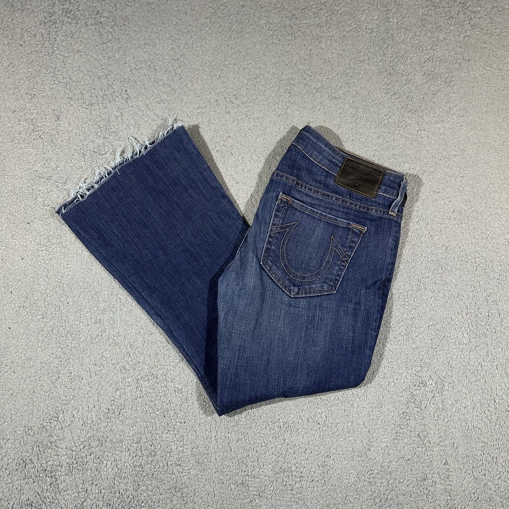 Y2k True Religion Karlie Low-Rise Blue Jeans Flare Bell Bottoms Woman's 30 #3881